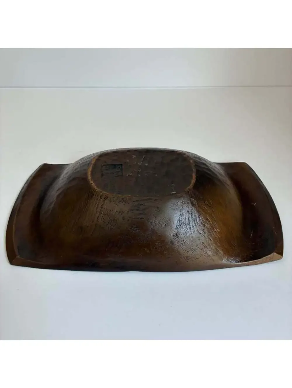 Vintage Japanese Carved Wood Bowl Tray 13” Signed Artisan Handled Rustic Decor